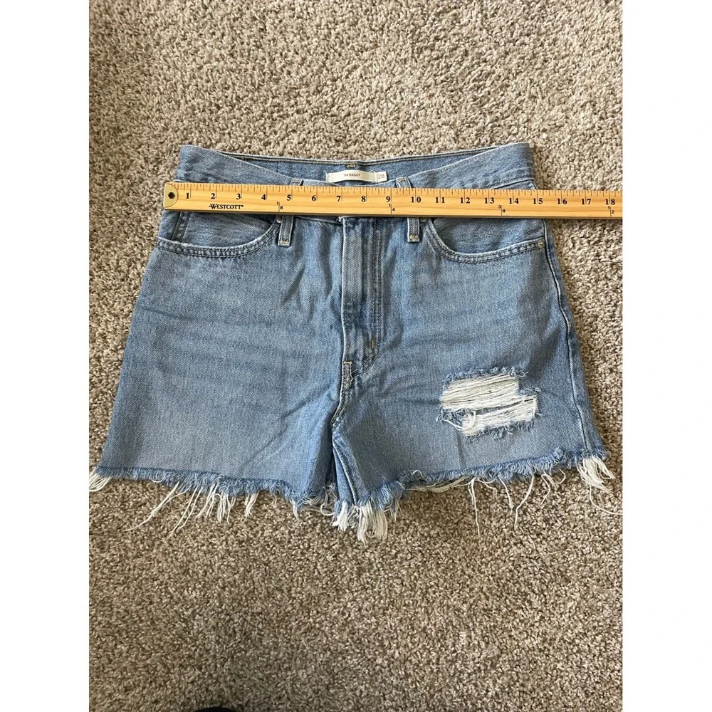 Levi's '94 Baggy Denim Shorts Womens 28 Blue Distressed Raw Hem High Rise